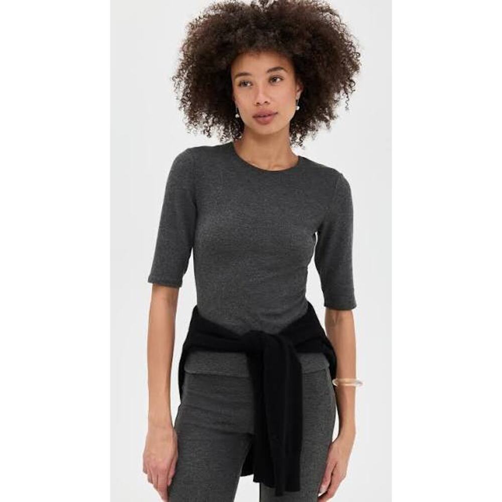 LESET Lauren Mid Sleeve Tee in Charcoal Gray L NEW Minimalist QuietLuxury
